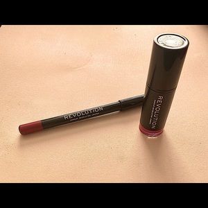 Revolution Pro red lipstick and lip liner set, with a creamy satin formula.